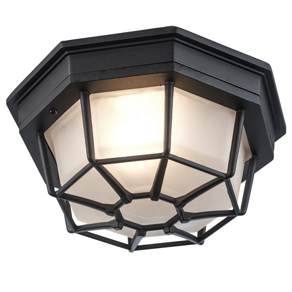 UPC 736916405812 product image for Benkert 9 in. 1-Light Black Outdoor Flush Mount Ceiling Light Fixture with Frost | upcitemdb.com