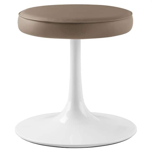 Lippa 18 in. Faux Leather Stool in Mushroom Brown-Vegan Leather Sitting Stool with Metal Pedestal Base