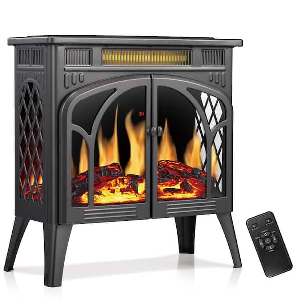 23.48 in. Freestanding Electric Fireplace Stove Heater in Grey
