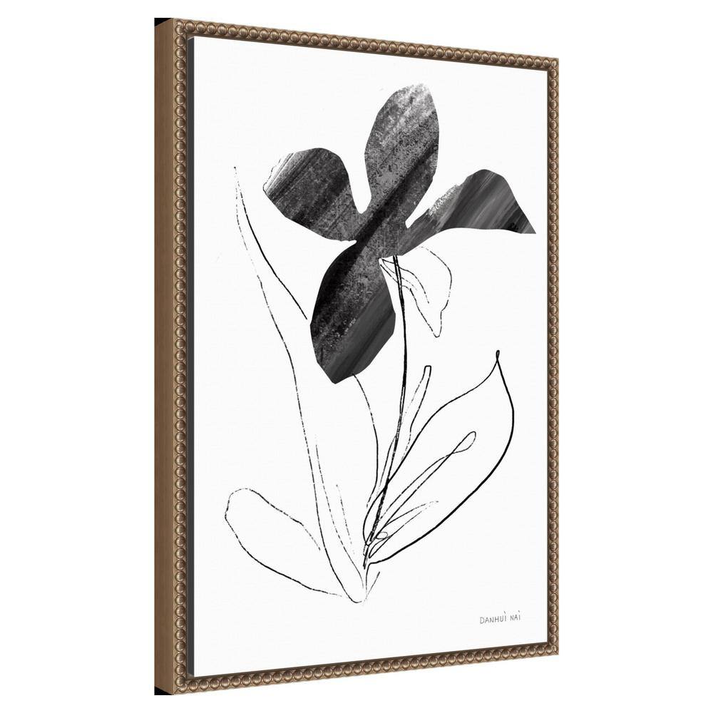 Black and White Abstract Floral Canvas with Beaded Bronze Frame