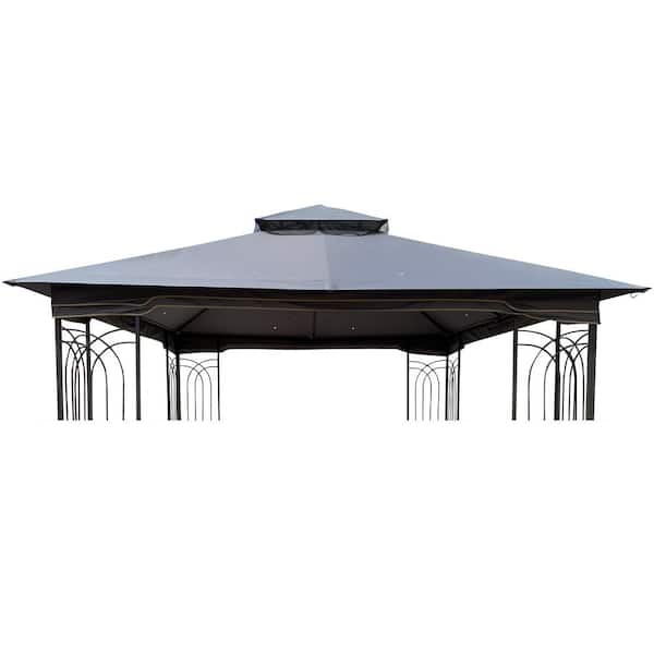 Sudzendf 10 ft. x 10 ft. Grill Gazebo Replacement Canopy, Double Tiered BBQ Market Tent Roof in Gray
