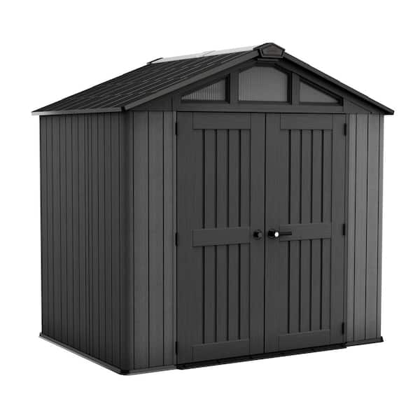 Stronghold 2.0 8 ft. W x 6 ft. D Durable Resin Plastic Storage Shed with Flooring Grey 48 sq. ft.