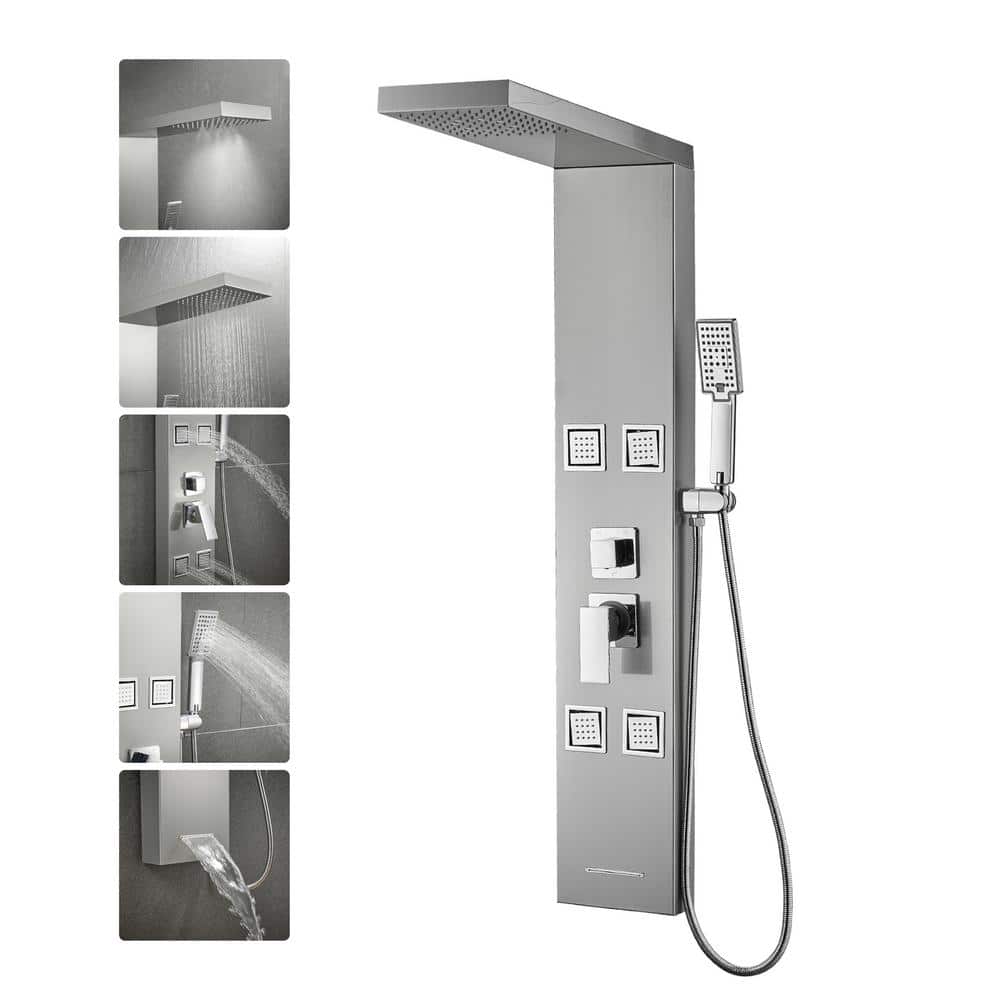 44.5 in. 4-Jet Shower System with Hand-Shower and 360° Angled Adjustable Angle Body Sprayers in Brushed Nickel price history on PriceWatchPro