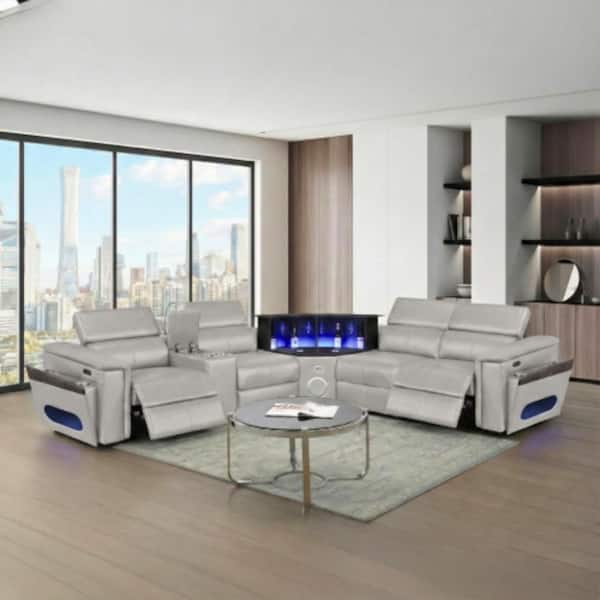 Gray Modern Sectional – Power Recliners, Bluetooth, LED Bar, USB & Wireless Charging