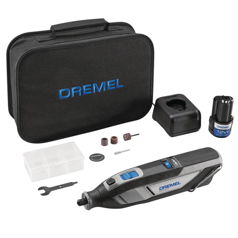 Dremel 12V Li-Ion 2Amp Variable Speed Cordless Rotary Tool Kit w/Rotary  Keyless Multi-Chuck 1/32 in. to 1/8 in. Accessory Shank 8240-5+4486 - The  Home 