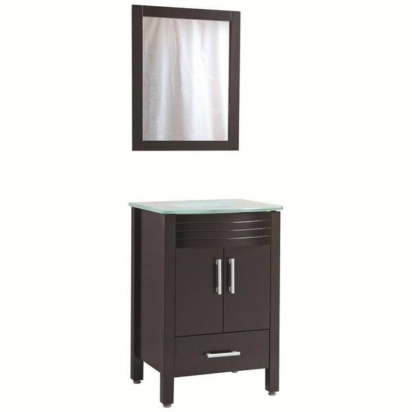 Maranella Realmonte 22.8 W x 18.5 D x 34.25 H Vanity Expresso with Tempered Glass Vanity Top in White and Mirror