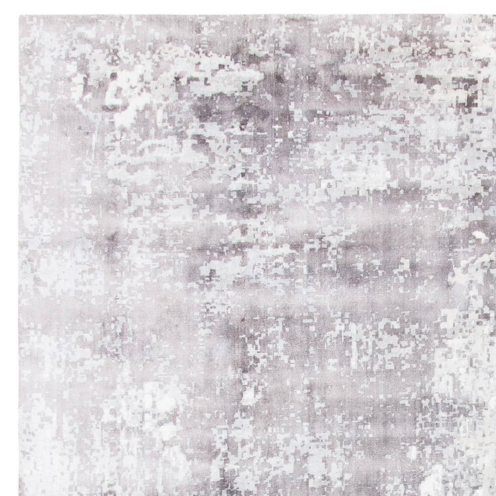 Hand-Knotted Aqua Abstract Wool and Viscose Area Rug, 8' x 10'