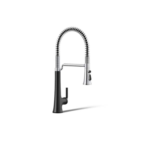 KOHLER Tone Single Handle Pull Down Sprayer Kitchen Faucet in Polished Chrome with Matte Black