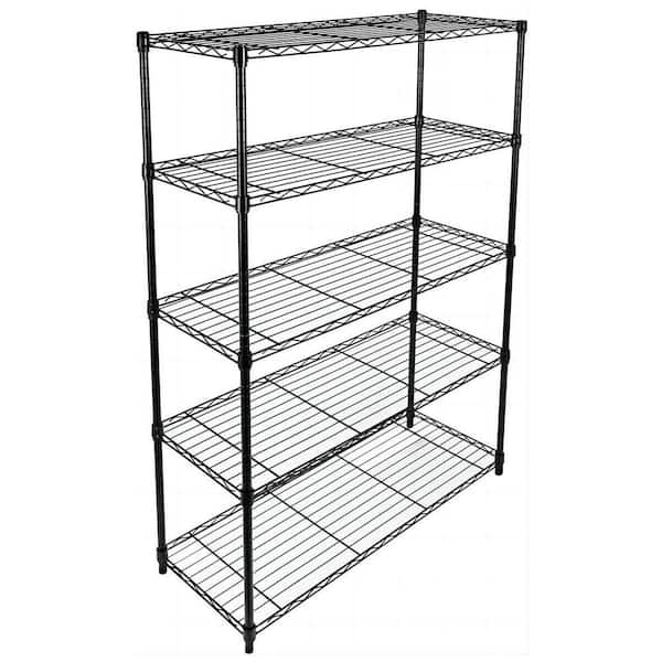 Heavy Duty 5-Shelf Shelving Unit with Wheel and Adjustable Feet, 5-Tier Kitchen Pantry for Garage, Black