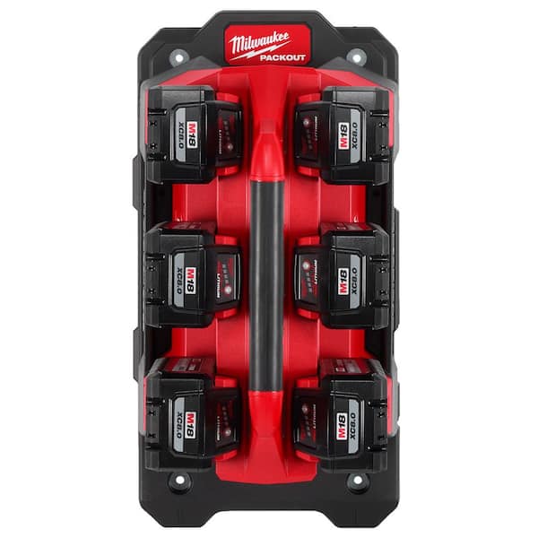 Milwaukee M18 18V Lithium-Ion PACKOUT 6-Port Rapid Charger w/Mounting Plate & (6) 8.0 Ah Batteries