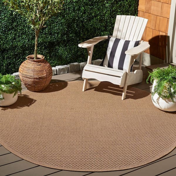 Atrium Sisal Beige 7 ft. x 7 ft. Solid Geometric Indoor/Outdoor Round Area Rug