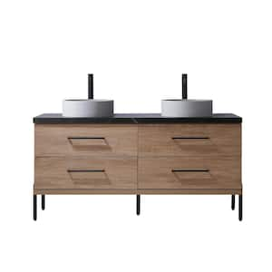 Trento 60 in. W x 21.7 in. D x 34.6 in. H Double Concrete(C) Sink Bath Vanity in North Oak with Black Sintered Top