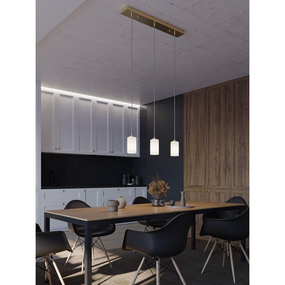 Leo Light Antique Brass 3-Light Glass Cylinder Pendant