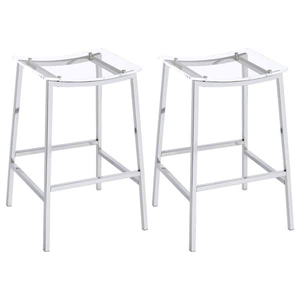 Coaster Jovani 29 in. Clear and Chrome Metal and Acrylic Backless Bar Stools (Set of 2)