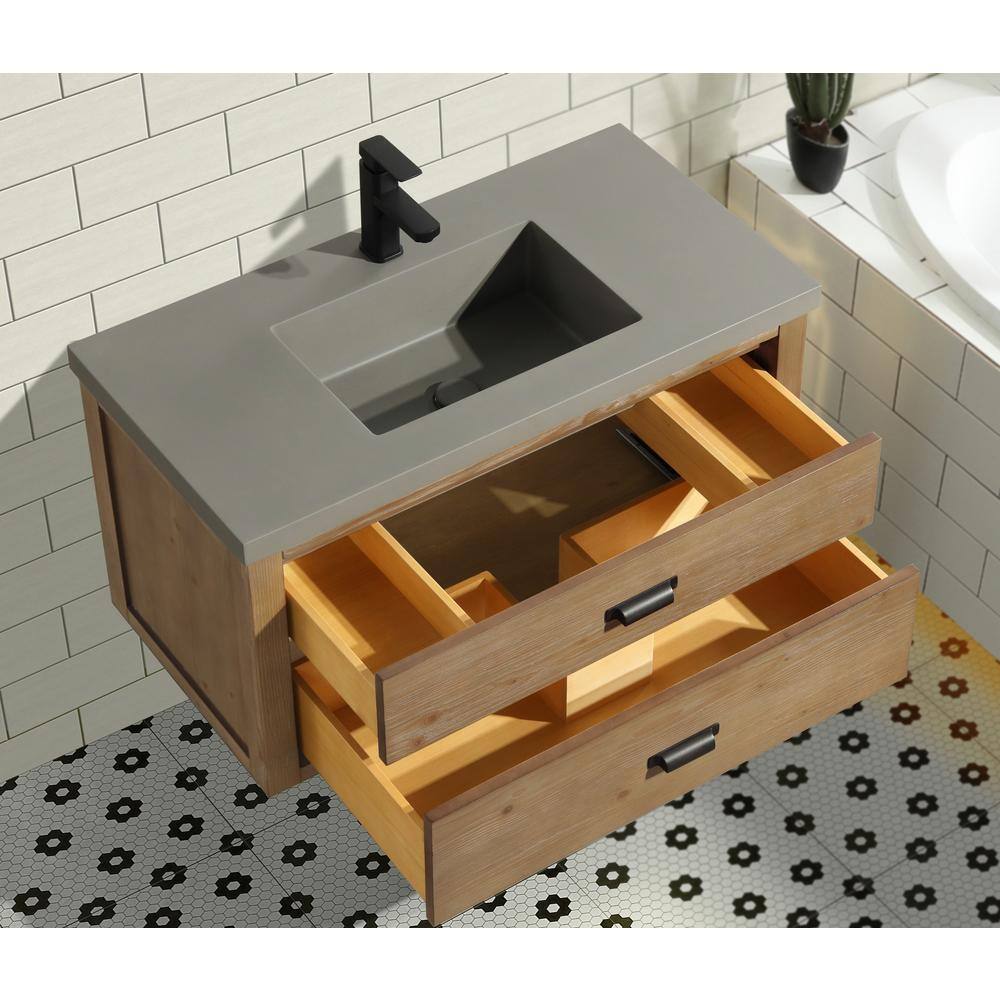 Kane 36" Weathered Fir Floating Bathroom Vanity with Cement Countertop