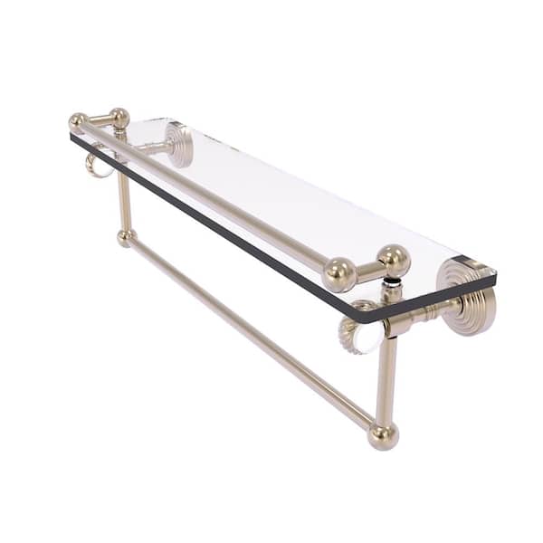 Allied Brass Pacific Grove 22 in. W x 6.8  in. H x 5.5 D Glass Rectangular Shelf in Antique Pewter with Towel Bar and Twist Accents