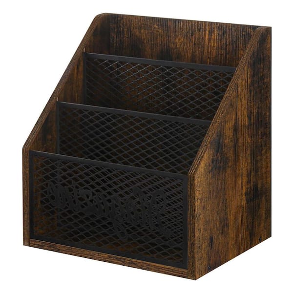 Rustic Brown 11.5 in. x 12.5 in. Wood Freestanding Magazine Rack