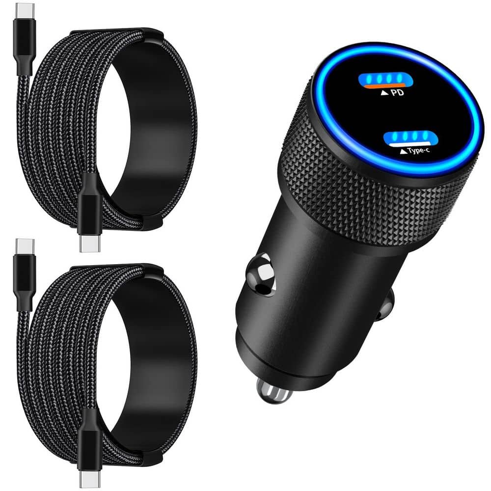 90W iPhone 17 Car Charger Dual USB-C PD Fast Charging Adapter in Black with 2 Pack Type C Braided Cable price history on PriceWatchPro