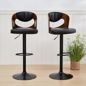 Swivel Bar Stools Set of 2 Seat Height Adjustable Wooden Barstools PU Leather Upholstered Bar Chairs with Back, Black