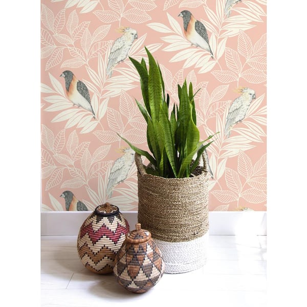 Paradise Island Birds Pink Sunset and Ivory Bohemian Paper Strippable Roll (Covers 56.05 sq. ft.)