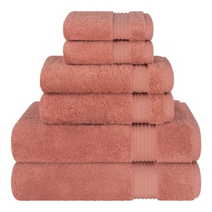 Premium Quality 100% Cotton 6-Piece Bath Towel Set, Coral Pink