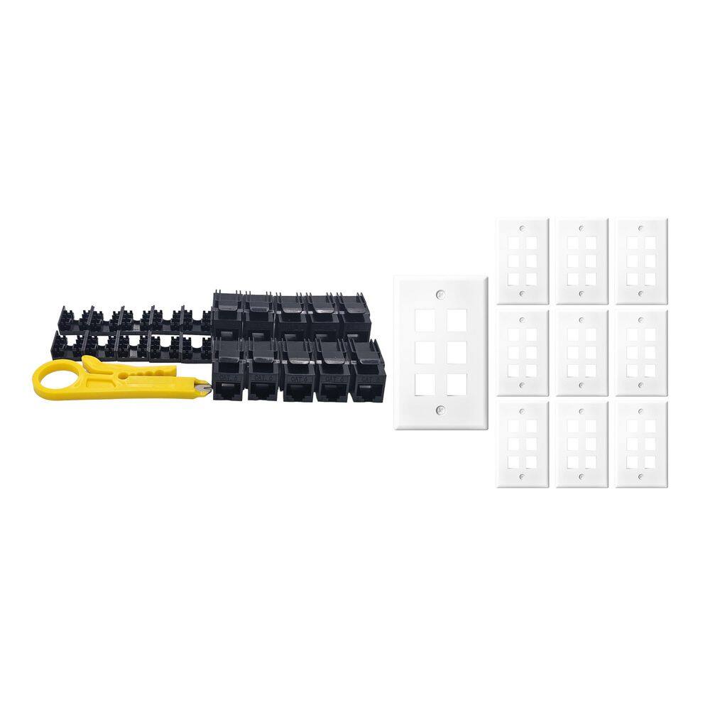 10-Pack 1-Gang White Keystone Plastic Wall Plates 6-Port & 10 Cat 6 RJ45 Keystone Jacks Black price history on PriceWatchPro