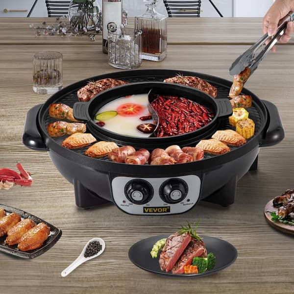VEVOR 2 in Electric Grill and Hot Pot BBQ Pan Pot with Temp Control Smokeless Pot Grill for 1-8 People Black FTSS2200W110VHHAWV1 - The Home Depot