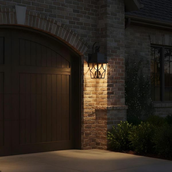 18.1 in. 2-Light Black Industrial Style Outdoor Wall Sconce with Glass Shade(2-Pack)