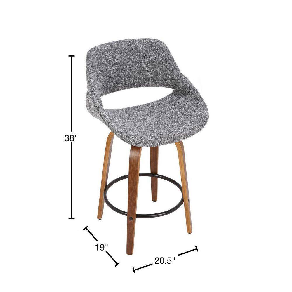 Walnut & Grey Swivel Mid-Century Modern Counter Stool, Set of 2
