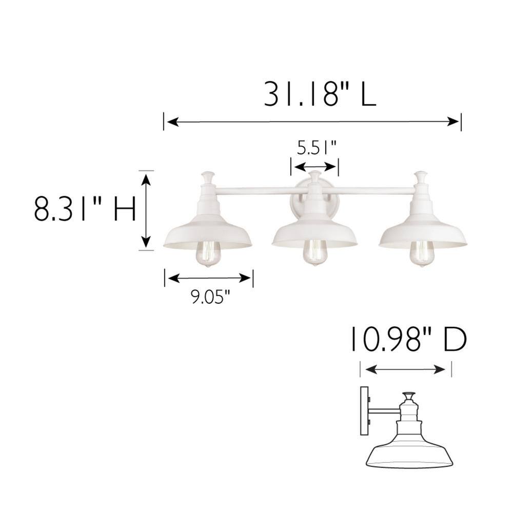 Antique White Steel Industrial 3-Light Bathroom Vanity Fixture
