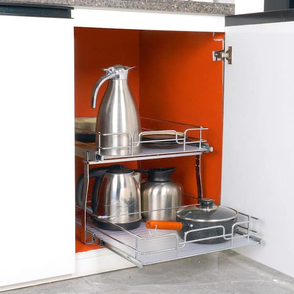 2-Tier 20 in. x 21 in. x 15 in. Pull-Out Cabinet Organizer, Steel Slide-Out Shelves, 21.5 x 22 x 18 in. Install Size