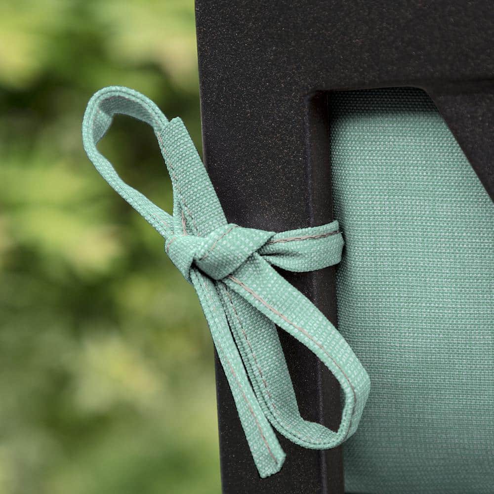 Aqua Green Polyester Outdoor Dining Chair Cushion with Ties