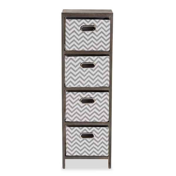 Baxton Studio Jorah Grey and White Tallboy Storage Cabinet with 4