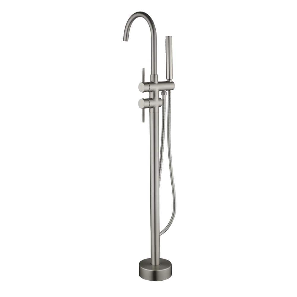 Qiu 2-Handle Freestanding Floor Mount Roman Tub Faucet Bathtub Filler with Hand Shower in Brushed Nickel -  Miscool, SHSMDH10C006BNH