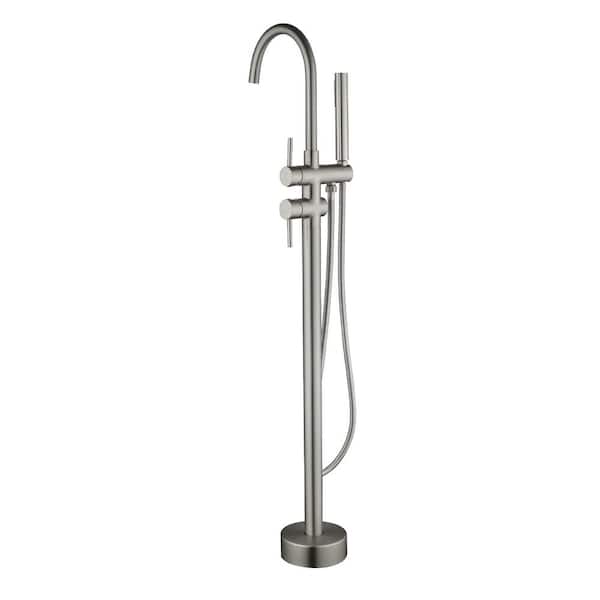 Miscool Qiu 2-Handle Freestanding Floor Mount Roman Tub Faucet Bathtub Filler with Hand Shower in Brushed Nickel