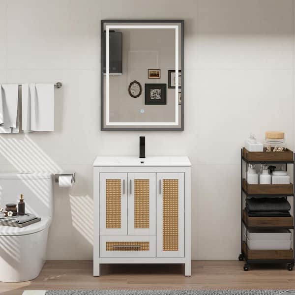Puluomis 30 in. W x 17.7 in. D x 33 in. H Single Freestanding Bath Vanity Cabinet without Top in White