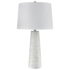Conical 31.5 in. White Washed, White Urn Task and Reading Table Lamp for Living Room with White Linen Shade