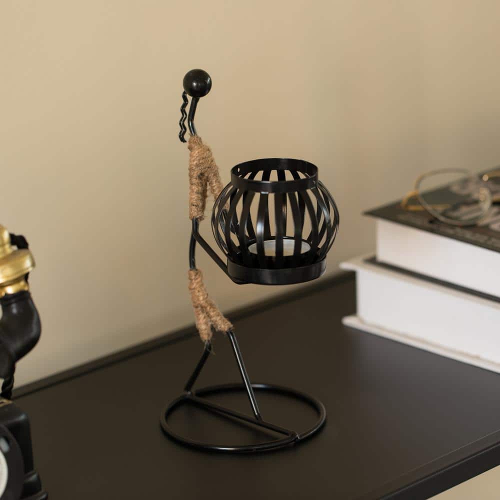 Black Wire Figure Candle Holder with Rope Accents
