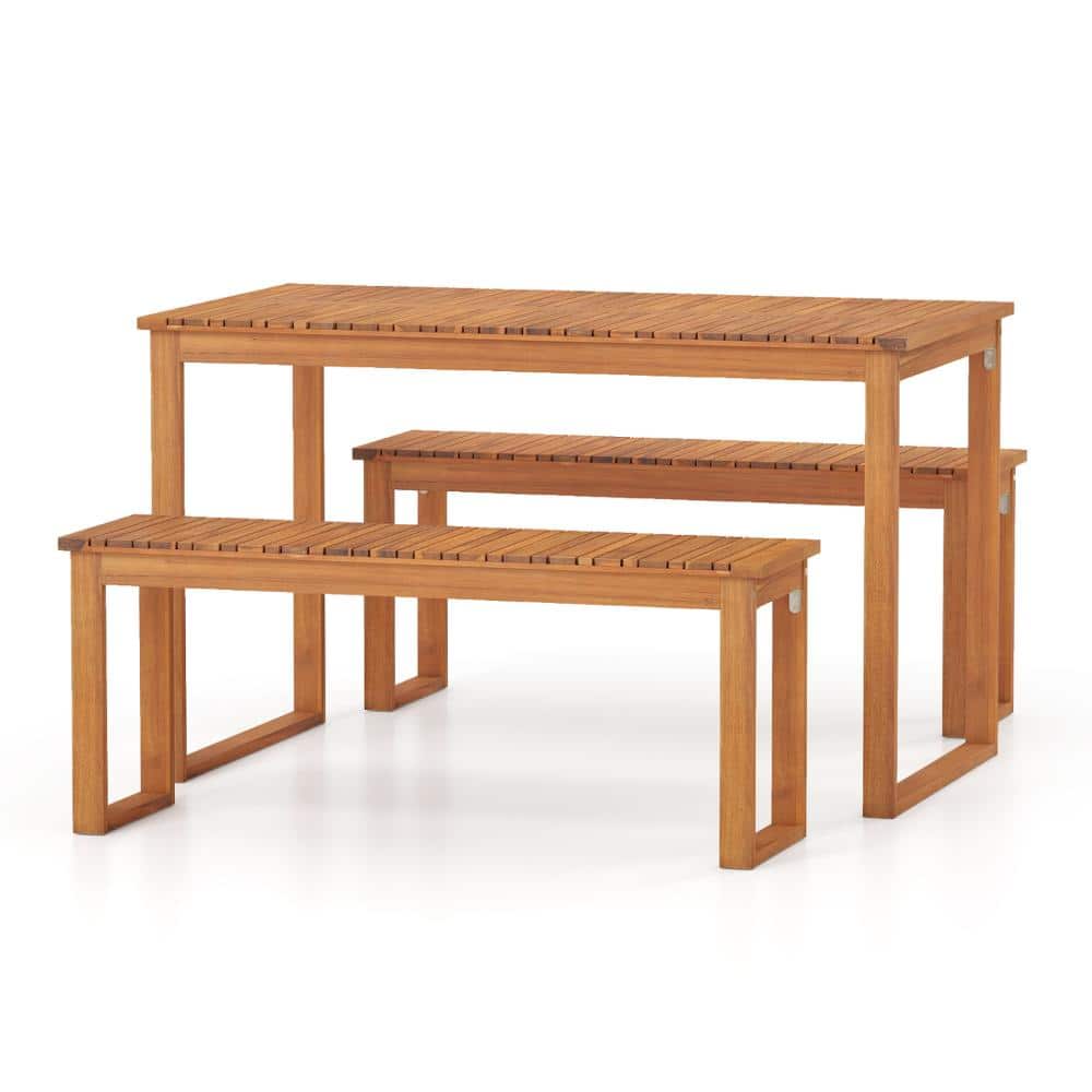 Set of 3 Acacia Wood Outdoor Picnic Table Set with 800 lb. Capacity for Patio, Porch and Backyard