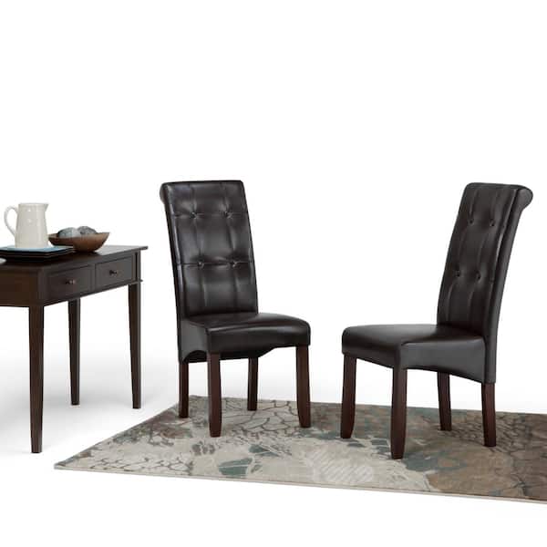 Cosmopolitan Transitional Deluxe Tufted Parson Chair in Tanners Brown Faux Leather (Set of 2)
