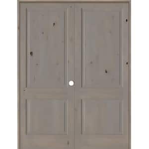 72 in. x 96 in. Rustic Knotty Alder 2-Panel Square Top Left-Handed Grey Stain Wood Double Prehung Interior Door