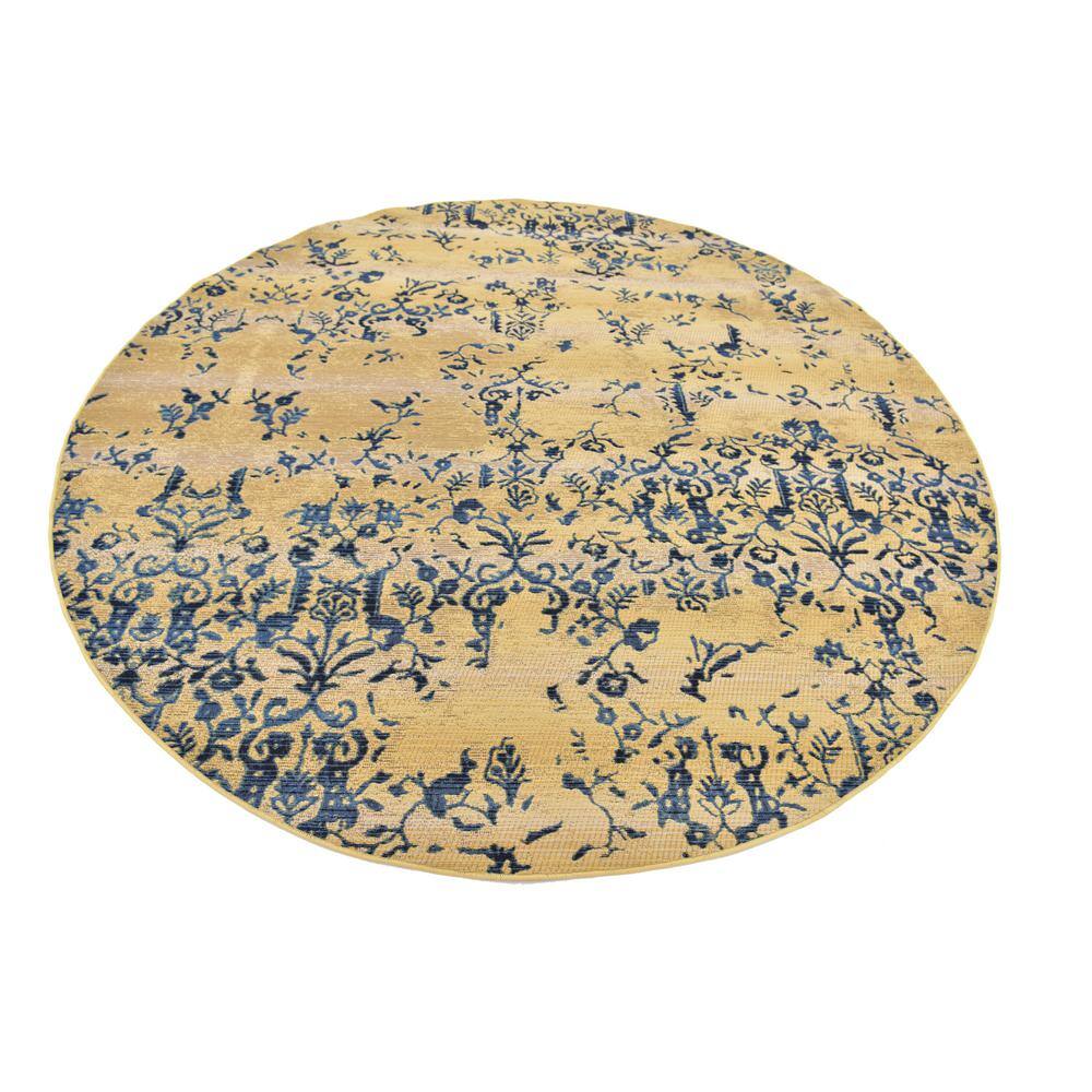 All-Season Beige Synthetic 8' Round Outdoor Rug with Stain-Resistant Weave