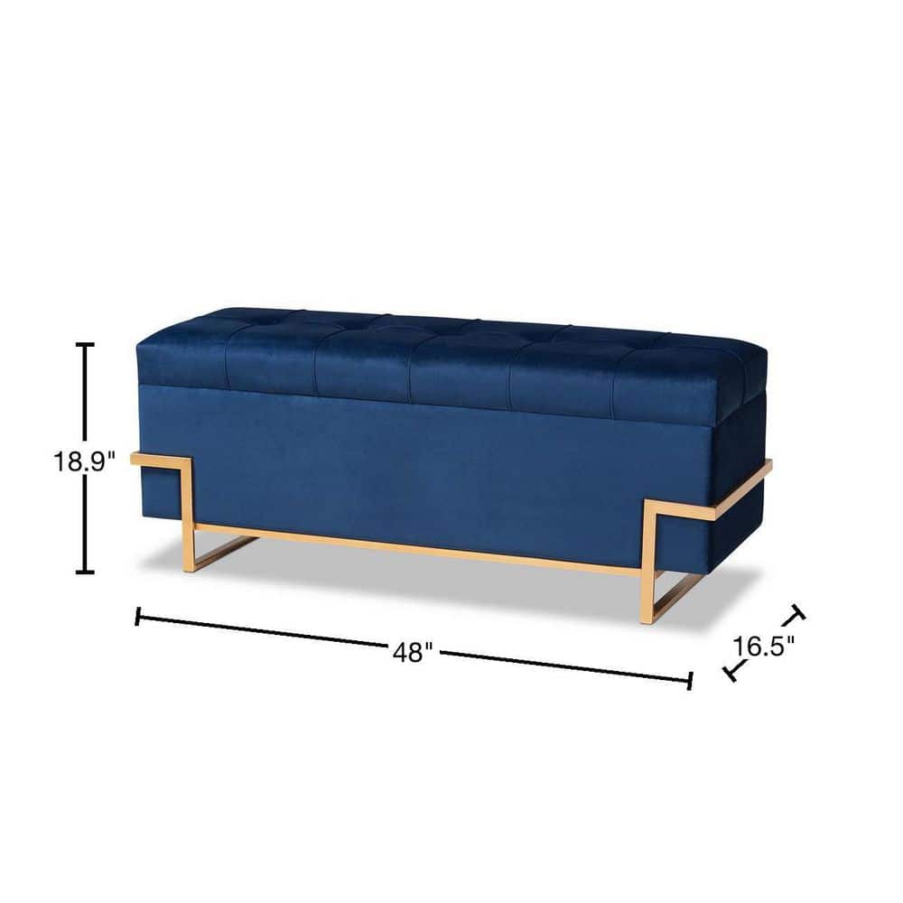 Parker Navy Blue Velvet and Gold Metal Storage Ottoman