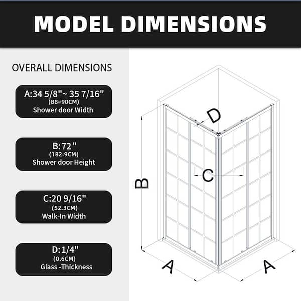 ACE DECOR Corner Double Sliding Shower Door, with black lines 6mm