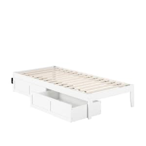 Colorado White Twin Extra Long Solid Wood Storage Platform Bed with USB Turbo Charger and 2 Extra Long Drawers