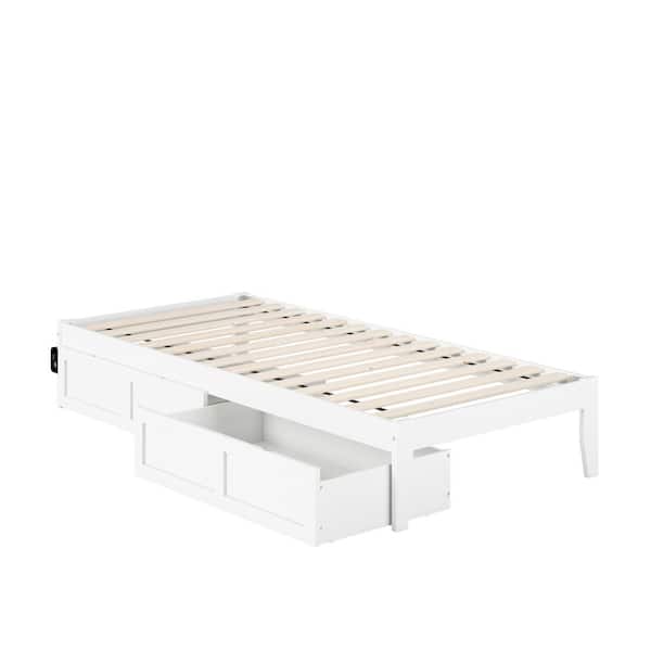 AFI Colorado White Twin Extra Long Solid Wood Storage Platform Bed with USB Turbo Charger and 2 Extra Long Drawers