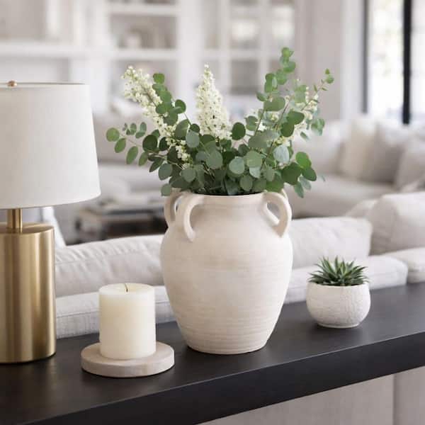 AMPHORA WHITE (midium) 花瓶 Liv & Skye 12 in. White Ceramic Amphora Multi Handle Decorative