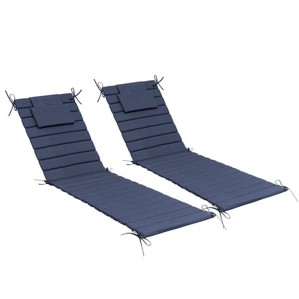 26 in. x 79.9 in. Multi-Piece Outdoor Chaise Lounge Cushions with Headrest in Navy Blue (2-Pack)