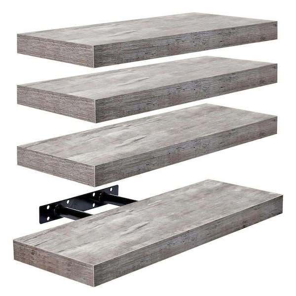 Unbranded 16.25 in. W x 5.5 in. D Wood Decorative Wall Shelf, Grey, 4-Shelves