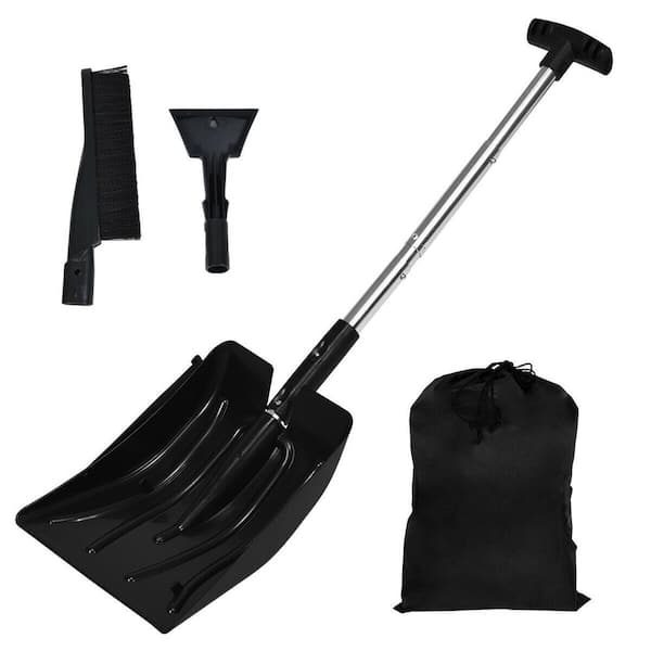 ANGELES HOME 35 in. Aluminum Handle Plastic Snow Shovel with Ice